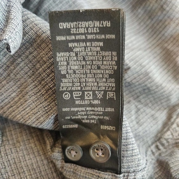 Ted Baker Endurance Men's Button Up Shirt Size 17 34/35 Gray Long Sleeve - Picture 6 of 6
